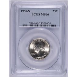 1950-S WASHINGTON QUARTER, PCGS MS-66 NICE!