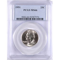 1951 WASHINGTON QUARTER, PCGS MS-66 BLAST WHITE!