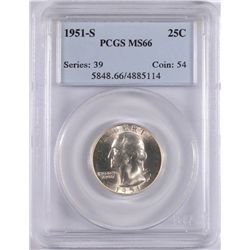 1951-S WASHINGTON QUARTER, PCGS MS-66  BLAST WHITE!