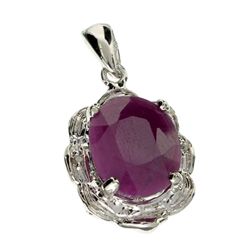 APP: 1k 4.34CT Oval Cut Ruby And Platinum Over Sterling Silver Pendant