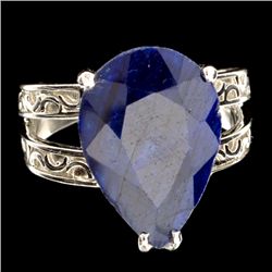 APP: 1.2k Designer Sebastian 8.45CT Pear Cut Blue Sapphire and Sterling Silver Ring