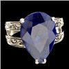 Image 1 : APP: 1.2k Designer Sebastian 8.45CT Pear Cut Blue Sapphire and Sterling Silver Ring
