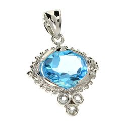 APP: 1k 5.12CT Blue Topaz And Topaz Platinum Over Sterling Silver Pendant