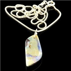 APP: 1k 2.27Gm Natural Freeform Boulder Opal And Sterling Silver Pendant With Chain