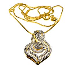 APP: 0.5k 0.05CT Round Cut Diamond And 14 kt. Yellow/White Gold, Over Brass Pendant With Chain
