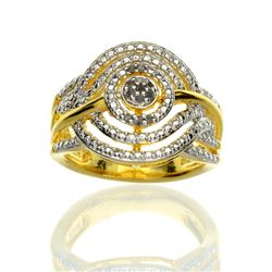 APP: 0.6k 0.10CT Round Cut Diamond And 14 kt. Yellow/White Gold, Over Brass Ring