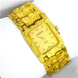 Geneva Men's Squared Stainless Steel Gold & Diamond Watch