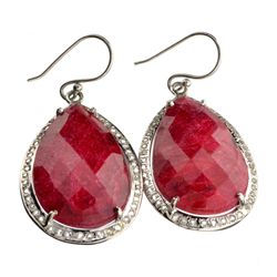 APP: 2k 47.00CT Ruby And Topaz Platinum Over Sterling Silver Earrings