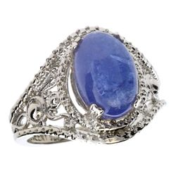 APP: 2k 3.91CT Oval Cut Cabochon Tanzanite and Platinum Over Sterling Silver Ring