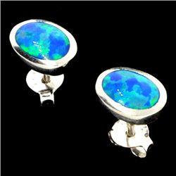 Opal Doublet And Sterling Silver Earrings