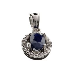 APP: 1.3k 0.75CT Oval Cut Blue Sapphire And Platinum Over Sterling Silver Pendant