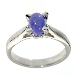 APP: 1.7k 1.12CT Oval Cut Cabochon Tanzanite and Platinum Over Sterling Silver Ring