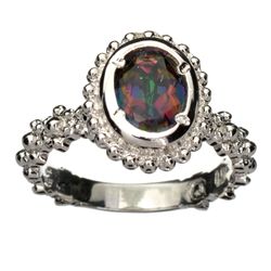 APP: 1.2k 2.00CT Oval Cut Mystic Topaz And Platinum Over Sterling Silver Ring