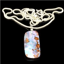 APP: 1k 1.27Gm Natural Freeform Boulder Opal And Sterling Silver Pendant With Chain