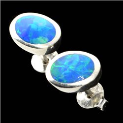 Opal Doublet And Sterling Silver Earrings