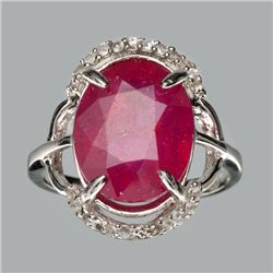 APP: 4.8k 5.70CT Ruby And Topaz Platinum Over Sterling Silver Ring