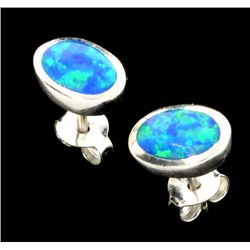 Opal Doublet And Sterling Silver Earrings