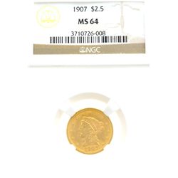 *1907 $2.5 U.S. MS 64 NGC Liberty Head Gold Coin