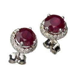 APP: 2.9k 14 kt. White Gold, 1.50CT Round Cut Ruby and Diamond Earrings