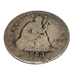 1853 Arrows at Date Liberty Seated Quarter Dollar Coin