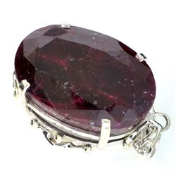 APP: 12.5k Designer Sebastian 284.99CT Oval Cut Ruby and Sterling Silver Pendant