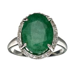 APP: 4.1k 5.34CT Emerald And Topaz Platinum Over Sterling Silver Ring