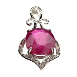 APP: 3.7k 6.97CT Ruby And Topaz Platinum Over Sterling Silver Pendant