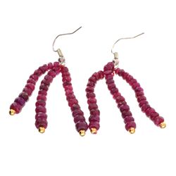 APP: 0.9k 35.00CT Round Cut Bead Ruby And White/Yellow Sterling Silver Earrings