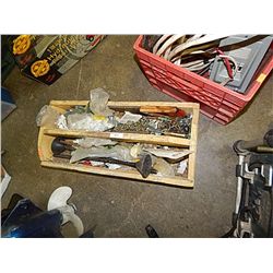 WOOD TOOL CADDY AND CONTENTS