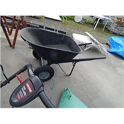 COMMERCIAL GRADE WHEEL BARREL - PLASTIC BASIN - TIPPING (USE HANDLE TO RELEASE ) - HAS 2 WHEELS - RE