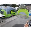 Image 1 : CAMPING SET - TENT, SLEEPING BAGS (2) AND PORTABLE SUN SHADE - **NOTE - TENT DAMAGED ON FLOOR BUT CA