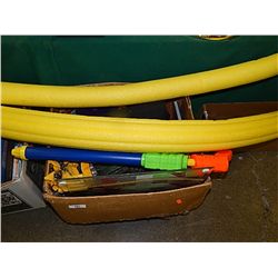 BOX OF ASSORTED TOYS & 2 POOL NOODLES