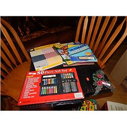 ART SET, WHITE BOARD AND 3 CRAFT BOOKS