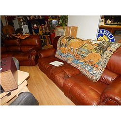 BROWN RECLINING CHESTERFIELD AND LOVE SEAT (as-is)