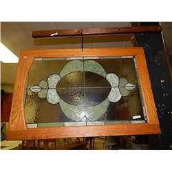 OAK FRAMED LEADED GLASS WINDOW