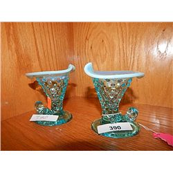 BLUE IRIDESCENT CANDLE HOLDERS - SET OF 2