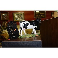 CAST IRON COW AND FIRE PLACE WOOD MATCH HOLDER