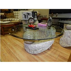 UNIQUE DESIGNED GLASS TOP COFFEE TABLE - TILED BASE - NEW RETAIL $500