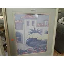 FRAMED PICTURE - PASTEL PATIO - 2 UMBRELLA