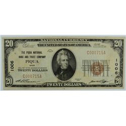 1929 $20 NATIONAL PIQUA, OH #1006