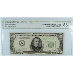 1934 $500 FEDERAL RESERVE NOTE CGA 66 (STAR)
