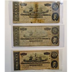 3-1864 $20.00 CONFEDERATE NOTES VG