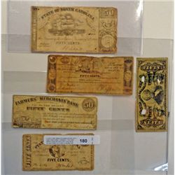 3- FIFTY CENT OBSOLETE BANK NOTES; FIFTY CENT FRACTIONAL CURRENCY, FIVE CENT