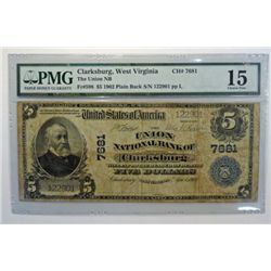 1902 $5.00 CLARKSBURG, WEST VIRGINA PMG 15