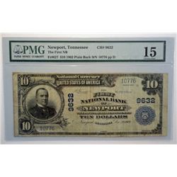 1902 $10.00 NEWPORT, TENNESSEE CH 9632 PMG 15 RARE!