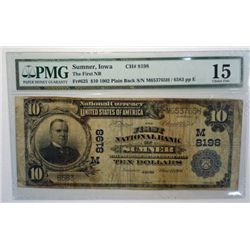1902 $10.00 SUMNER, IOWA CH 8198 PMG 15