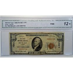 1929 $10 METCALF, ILLINOIS CGA 12 RARE
