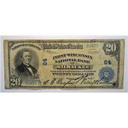 1902 $20.00 MILWAUKEE, WISCONSIN CH 64 VG