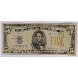 $5.00 1934 A NORTH AFRICA EMERGENCY NOTE SILVER CERTIFICATE YELLOW SEAL