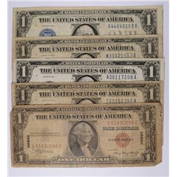 LOT OF 5 $1.00 FUNNY BACK NOTES (4) 1928 (1) 1935 HAWAII